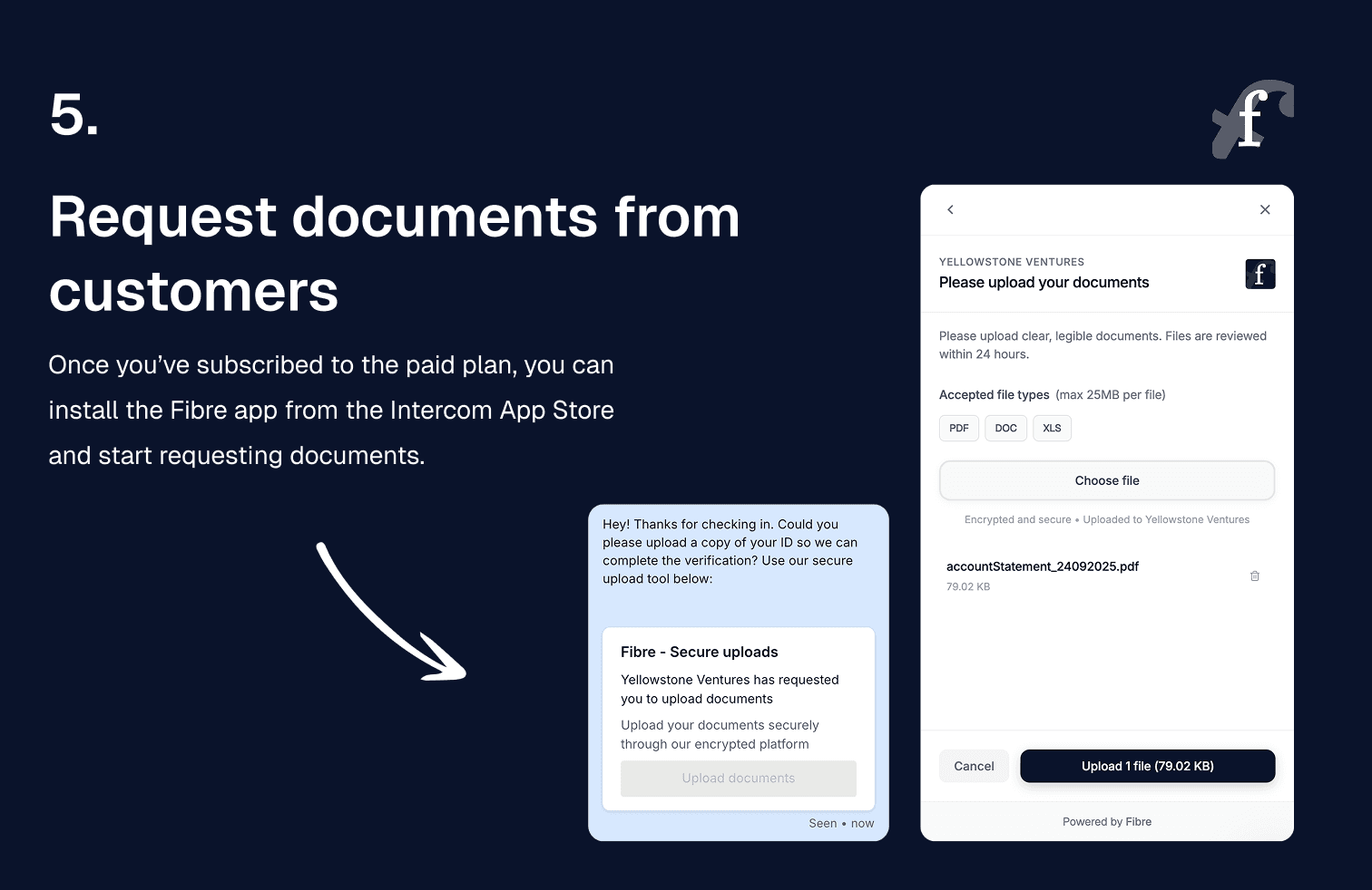 Intercom Messenger showing Use Fibre option in conversation